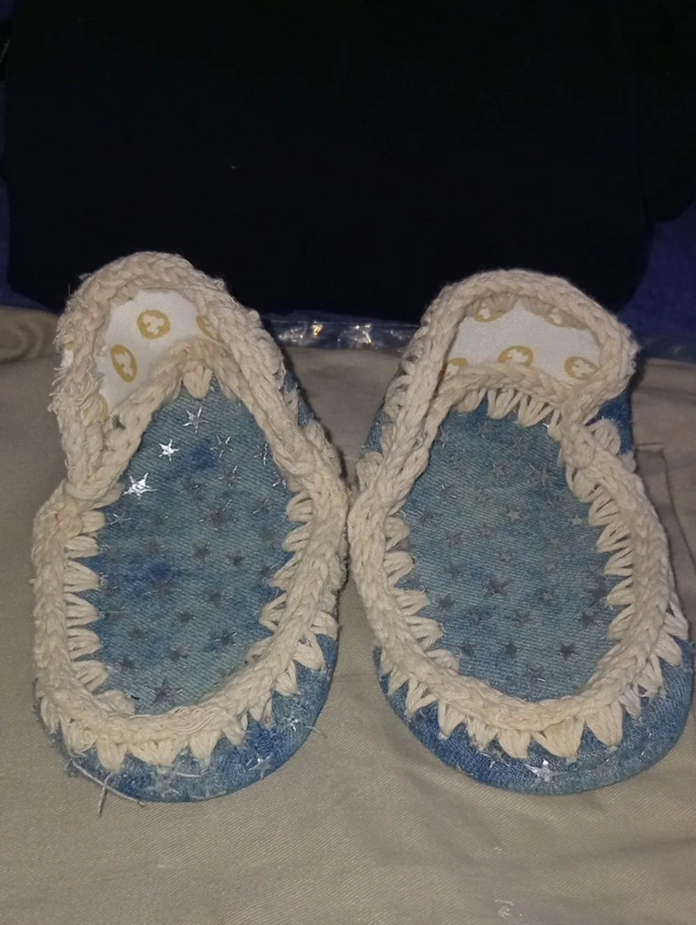 Mou Blue Star Slip-On Footies with Cream Braided Trim